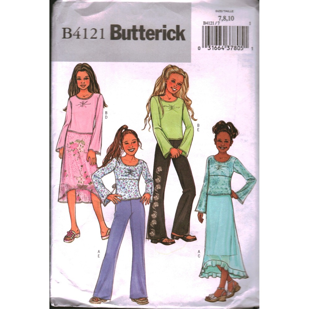 Butterick B4121 Girls Top Skirt Pants‎ Sewing Pattern Size 7 8 10 Easy Wardrobe